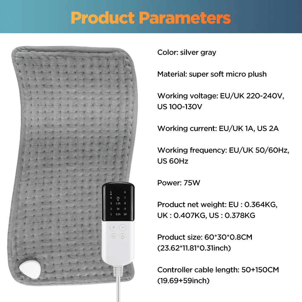 9 Level 4 Mode Timer 30X60cm Electric Heating Pad Blanket Hot Heated Pad for Abdomen Shoulder Knee Legs Winter Warm Washable